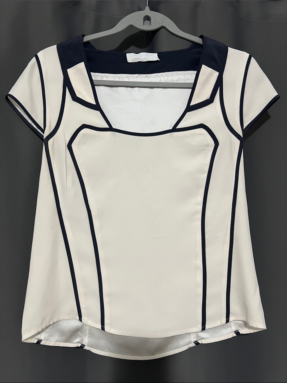 Narciso Rodriguez Ivory and Black Silk Blouse